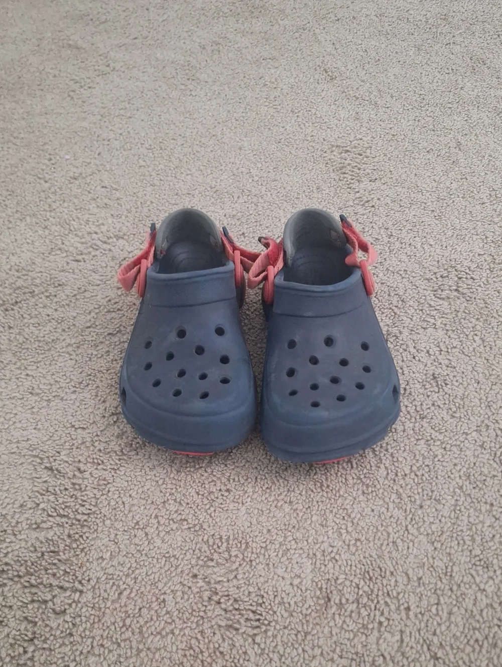 Kids Navy Blue Crocs Shoes with Red Straps